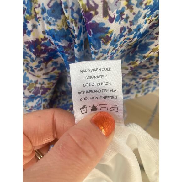 Nina Leonard Blue Floral Chiffon Midi Dress, Size M - Picture 5 of 6